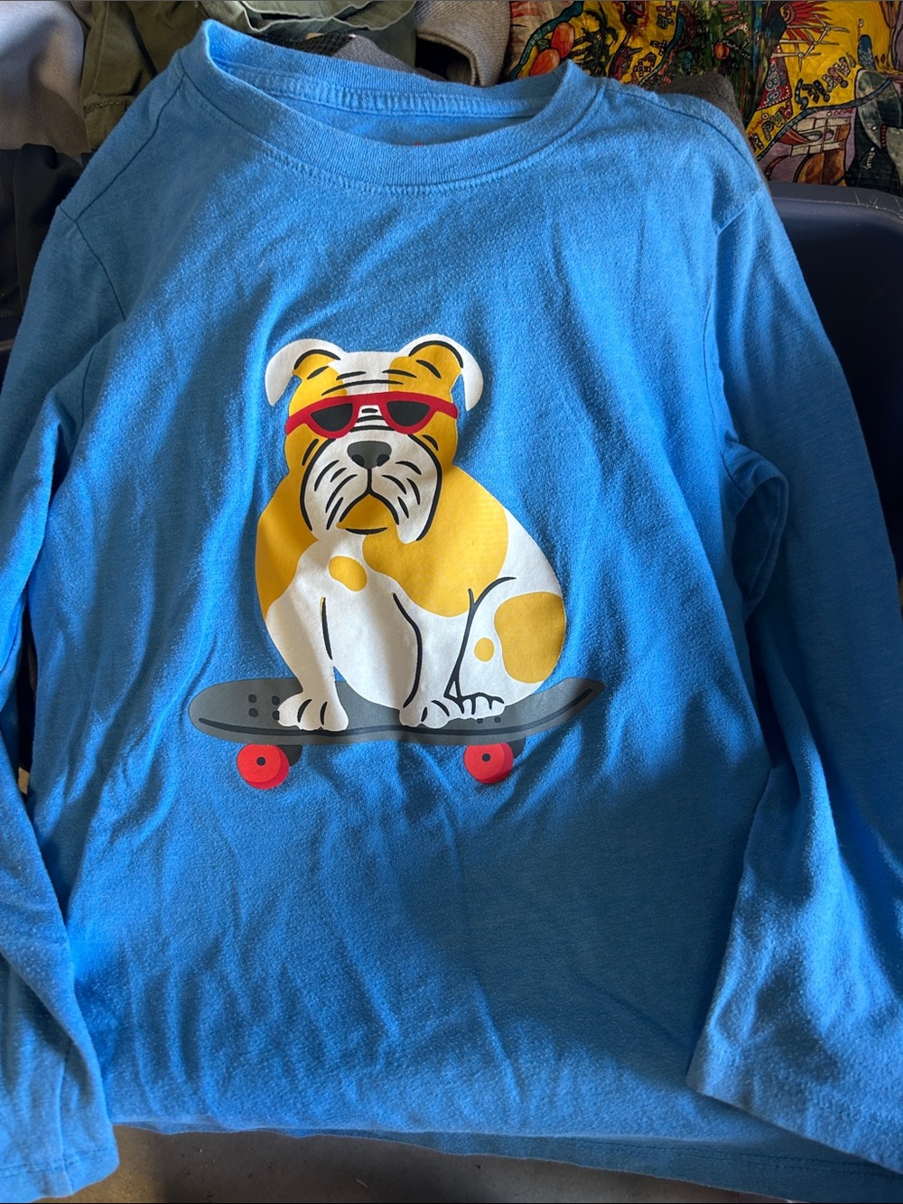 Cat & Jack Blue Long-Sleeve Tee with Skateboarding Bulldog Graphic